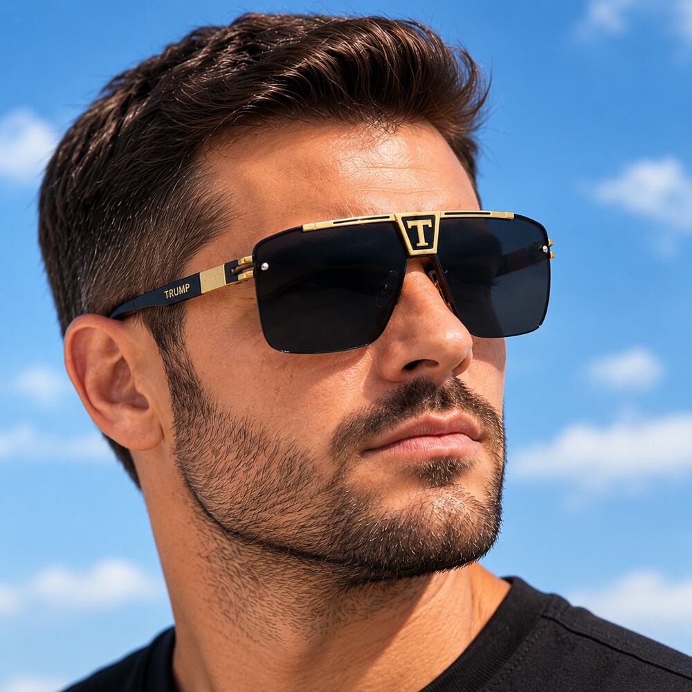 Trump 2024 Collection Men’s Sunglasses Black Lens Gold Tone Square Frame w/ Case